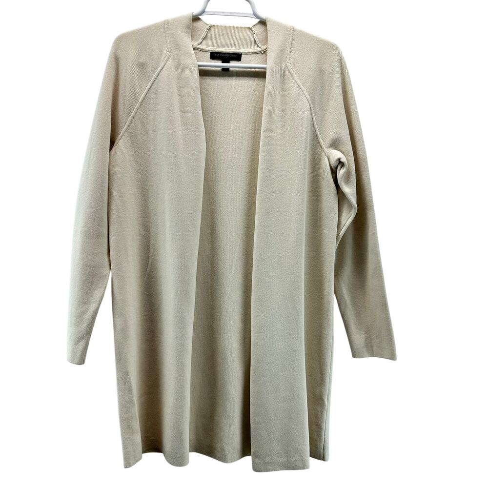 Banana Republic Long Open Front Cardigan Sweater Blazer Oatmeal Cream XS